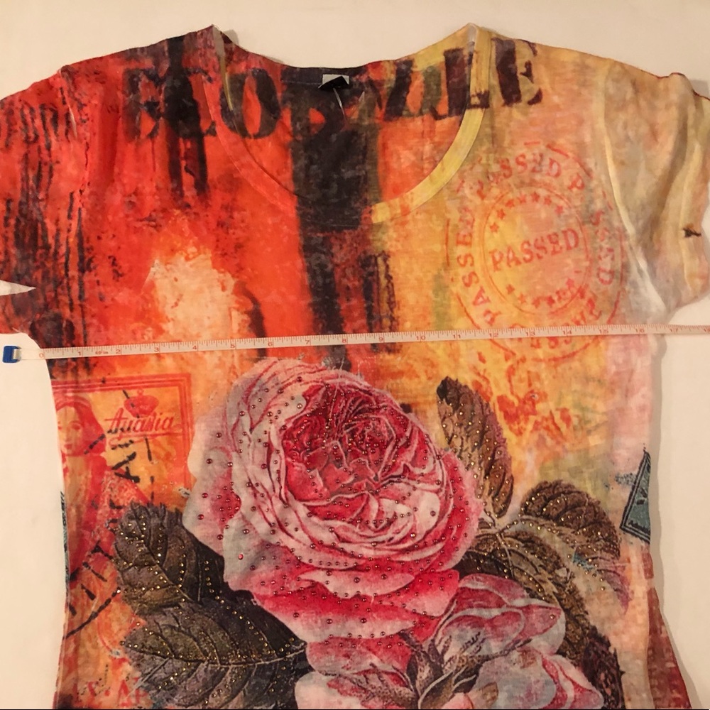 NWT Funky shirt w/ jeweled rose - Picture 4 of 7